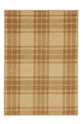Beige and brown plaid machine washable rug with farmhouse style.